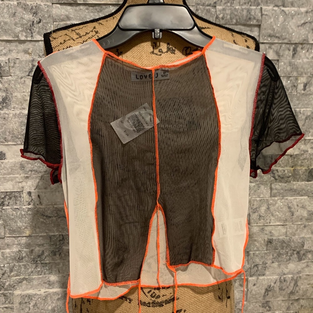 BNWT Color Block Mesh Crop Top - Wht-blk - Picture 3 of 4